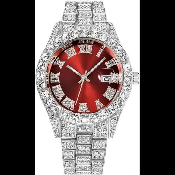 Men's Diamond Watch Fashion Crystal Rhinestone Quartz Analog Watch Iced-Out - Picture 7 of 7